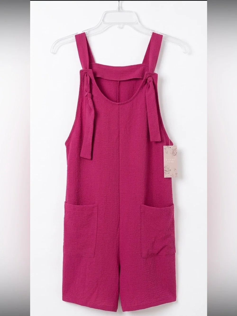 Girls' Fuchsia Tie-Shoulder One-Piece Romper